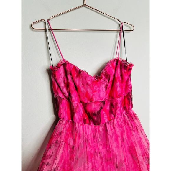 ML MONIQUE LHUILLIER Pink Floral Tulle Sweetheart Neckline A-Line Dress Size 14 - Picture 9 of 13